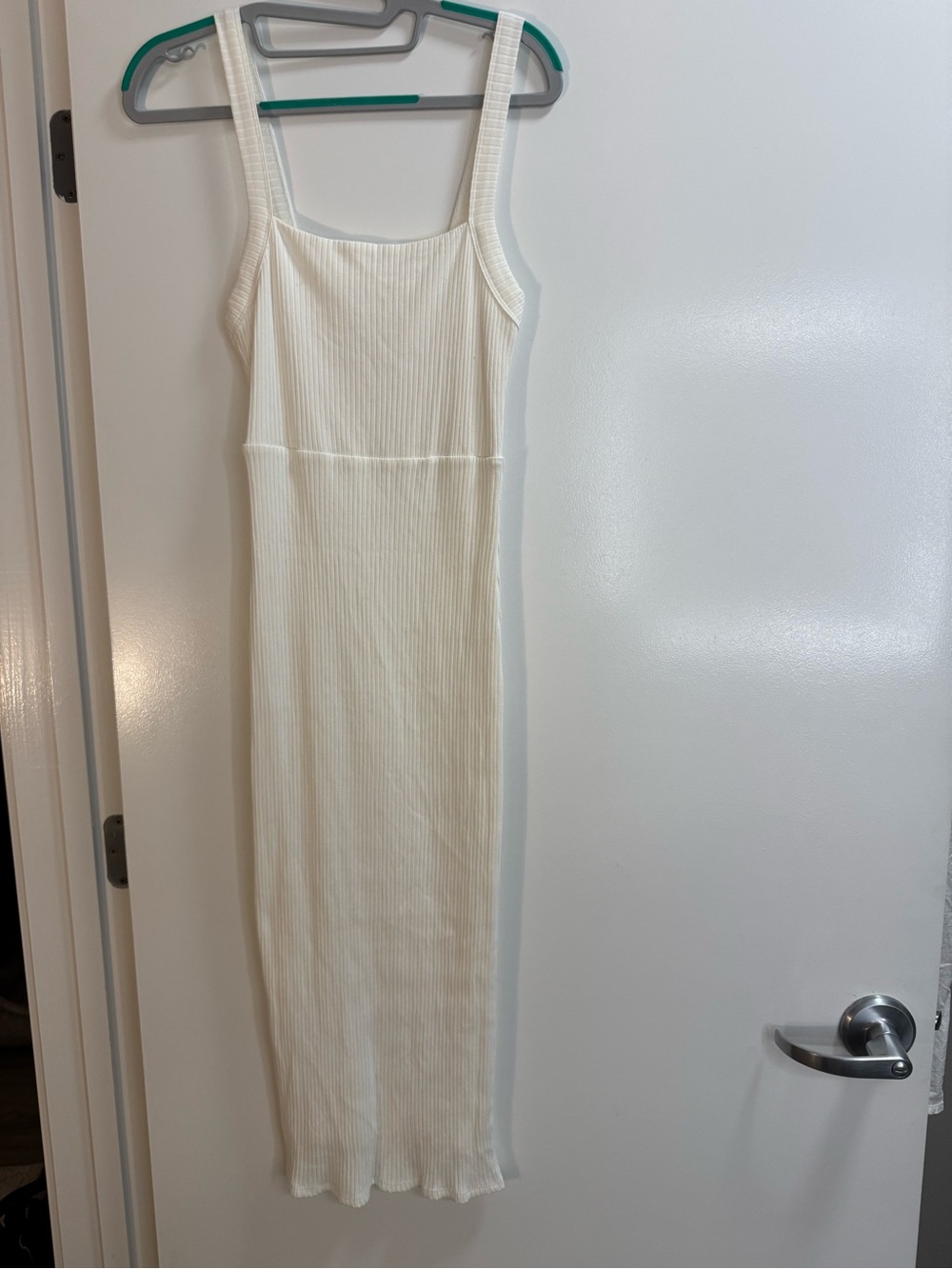 Good American Cream Ribbed Square-Neck Midi Dress
